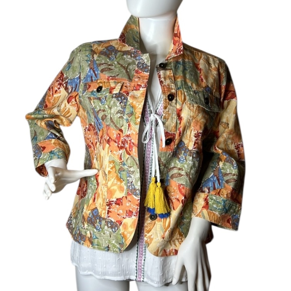 Christopher & Banks Jacket Linen/Cotton blend 4 pockets / 3/4 Sleeves Size S